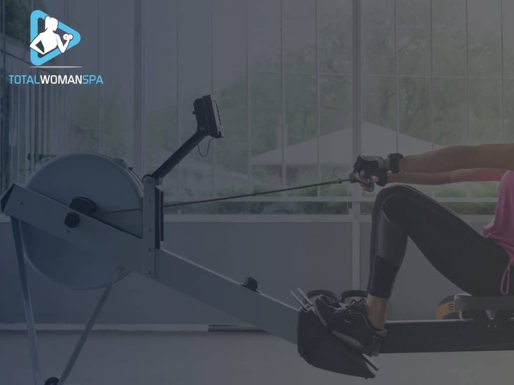 Woman Exercising with Magnetic Rowing Machine