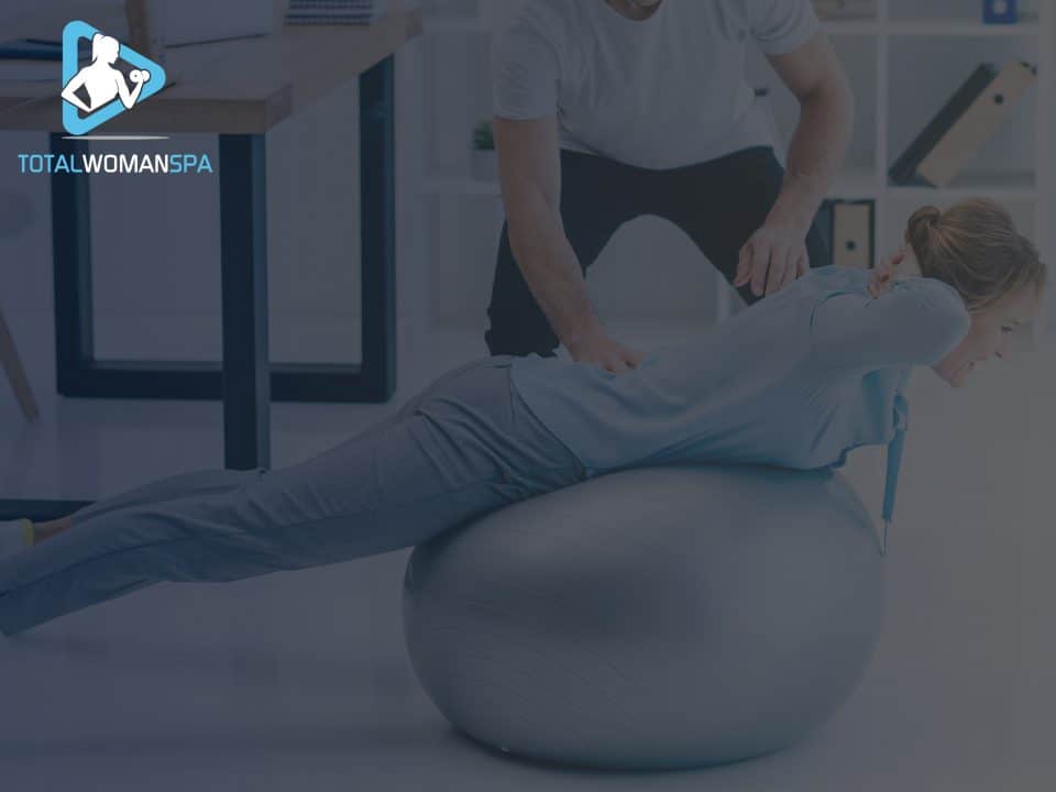 Businesswoman Doing Hyperextension on Fit Ball